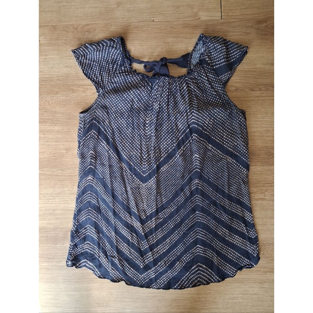 Gap Women's Top Geometric Design Blue Cap Sleeve Blouse